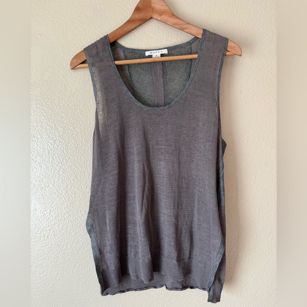 DUFFY Gray Linen Blend Sleeveless Top
